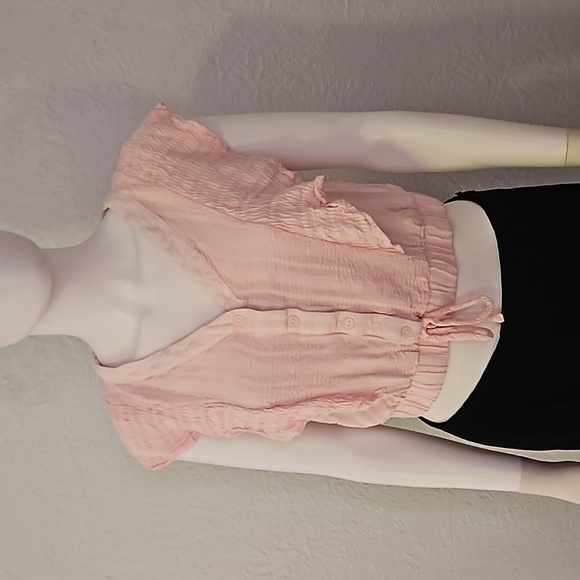 GOOD LUCK GEM Pink Cascade Ruffle Cropped Festival Shirt - Picture 3 of 8